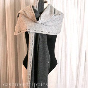 Made in Italy Italian Cashmere Wool Long Scarf Charcoal & Heather Grey